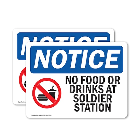 Signmission No Food Or Drink At Solder Station Sign With Symbol, 7 in W x Rectangle, Vinyl Decal OS-2PACK-NS-D-57-L-14587